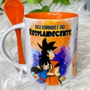 Caneca Goku e Chi Chi Sorriso Resplandecente